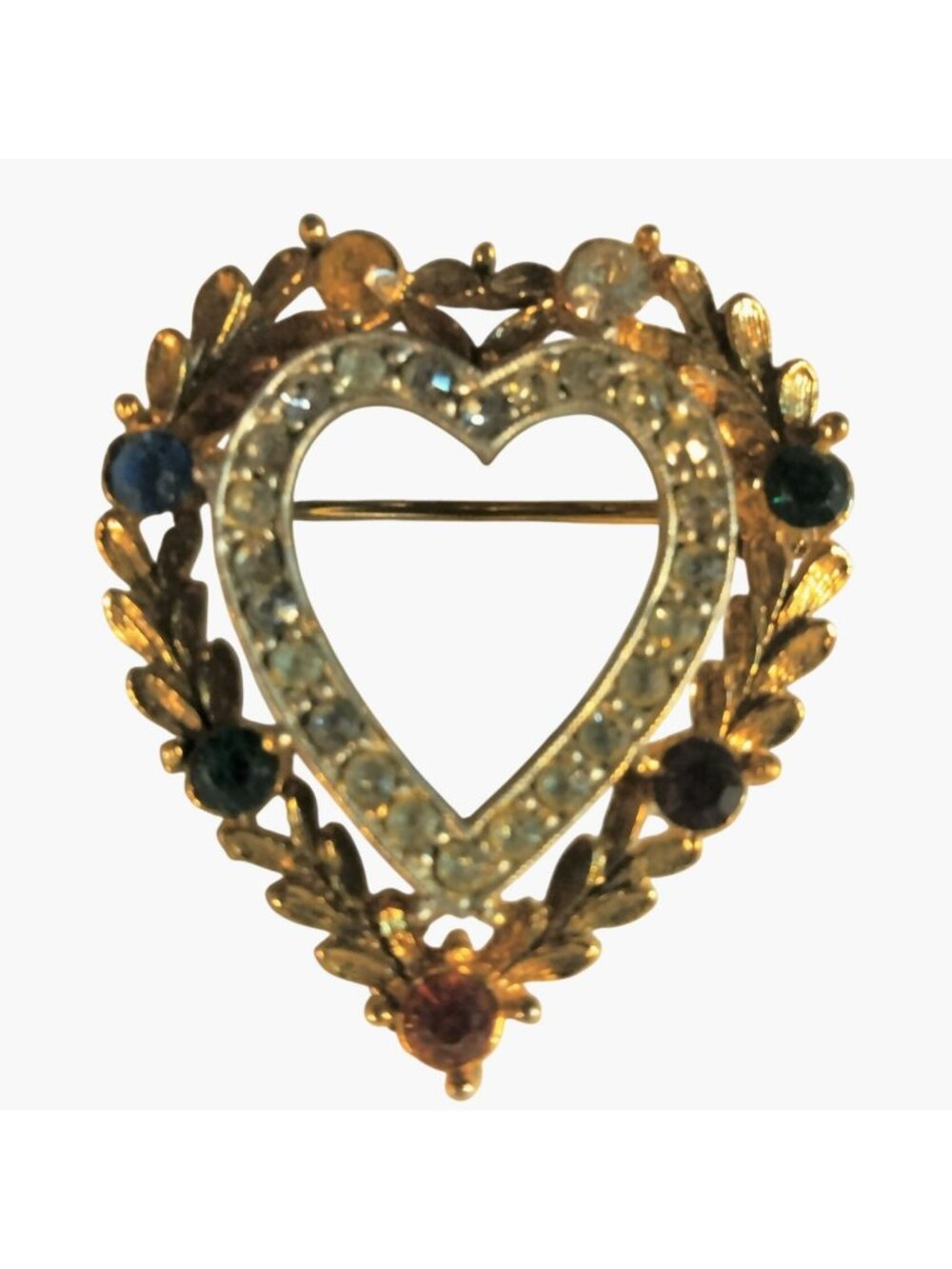 Heart Shaped Rhinestone Brooch Fruit Salad Crystal Accents